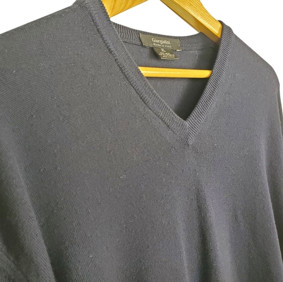 Giorgiolini Men's Merino Wool V-neck Sweater. Navy Blue. XL - Picture 2 of 12
